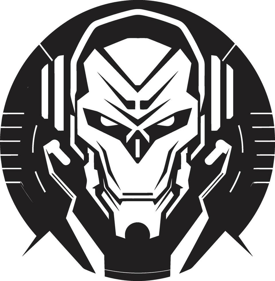 Techno Triumph Black Cybernetic Head Digital Dynamo Robot Face Symbol vector