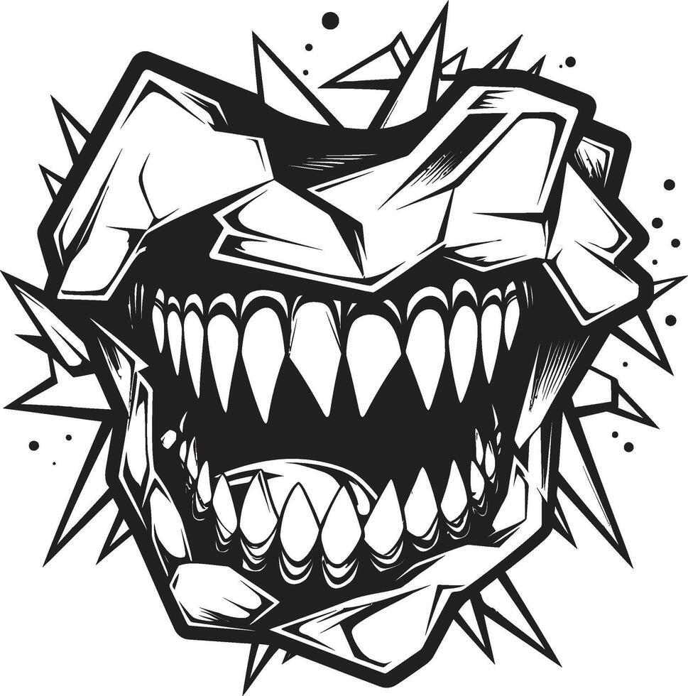 Macabre Fangs Black Creature Mouth Graphic Sinister Grin Evil Jaw Symbol vector