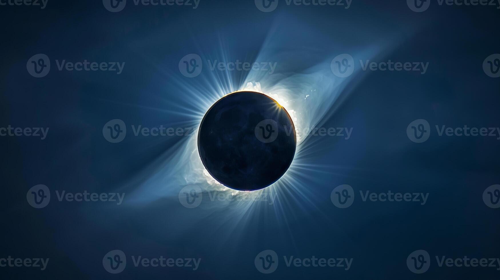 Solar eclipse over dark sky with glowing corona. Moon blocks the sun casting a dramatic silhouette. Concept of astronomy, celestial event, natural phenomenon, cosmic wonder photo