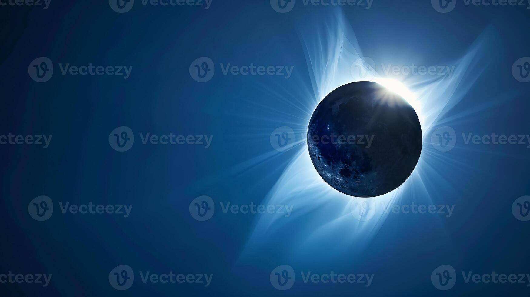 Solar eclipse over dark sky with glowing corona. Moon blocks the sun casting a dramatic silhouette. Concept of astronomy, celestial event, natural phenomenon, cosmic wonder photo