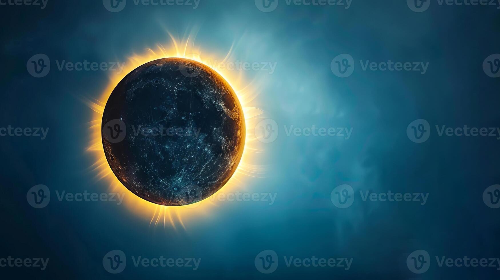 Solar eclipse over dark sky with glowing corona. Moon blocks the sun casting a dramatic silhouette. Concept of astronomy, celestial event, natural phenomenon, cosmic wonder photo