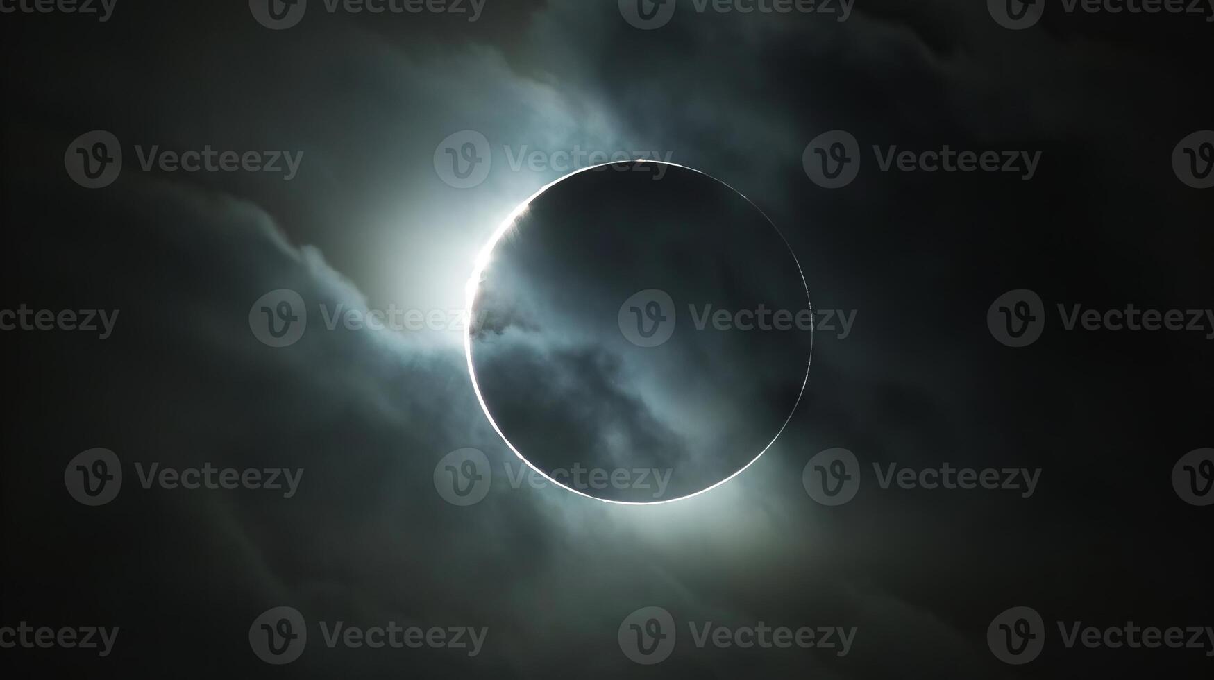 Solar eclipse with visible corona in a dark sky. Eclipse showing the solar corona. Concept of astronomy, celestial events, and cosmic phenomena photo