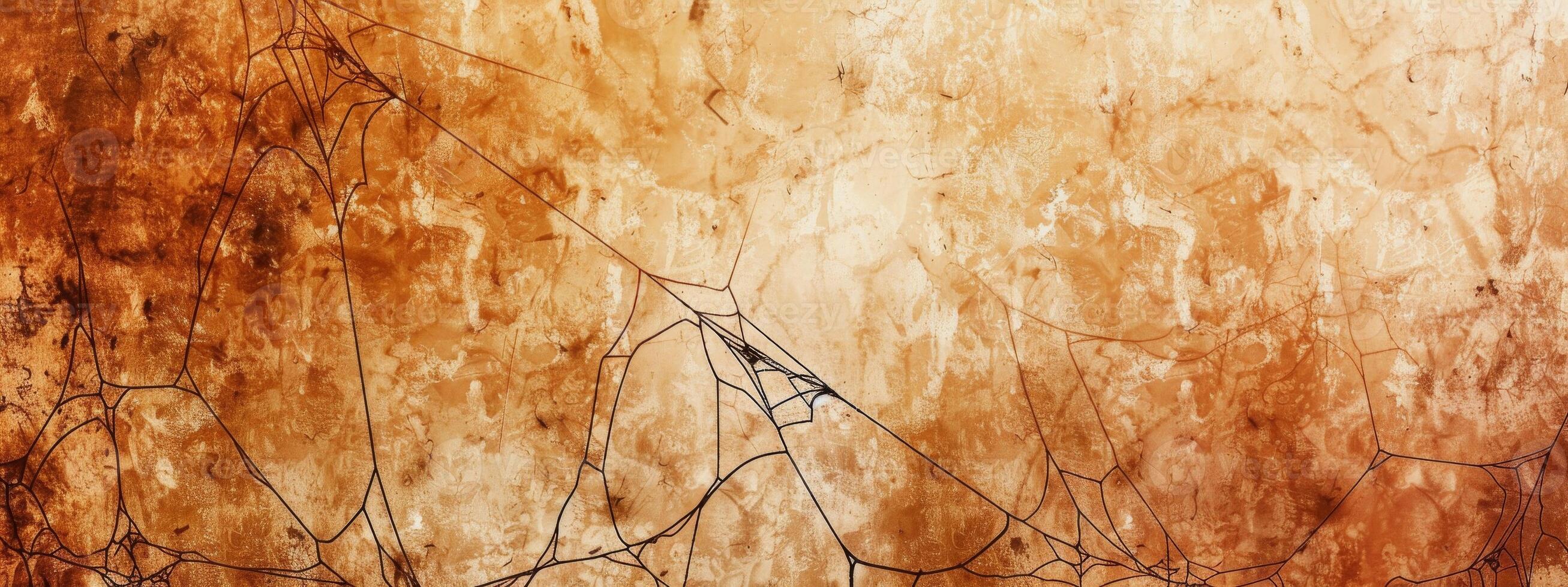 Abstract grunge background with spider web pattern. Brown and beige textures. Concept of decay, nature, spooky, web design. Halloween. Banner. Copy space photo