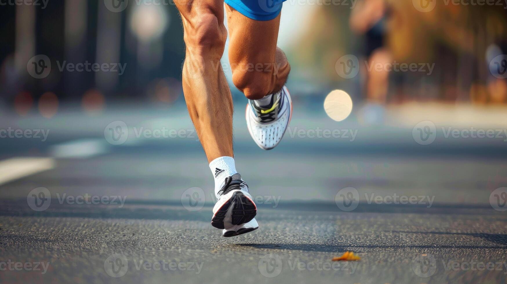 Runner's legs in motion during marathon. Athlete's feet running in a race. Jogging man. Concept of fitness, endurance, outdoor exercise, performance, morning run, activity, sport, sprinting photo