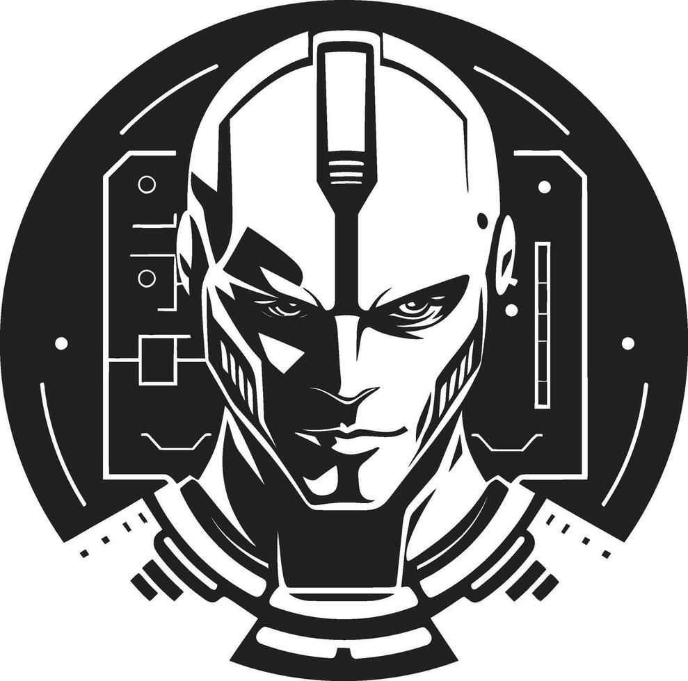 Electronic Evolution Cybernetic Head Symbol Futuristic Fusion Cyberrobot Face vector