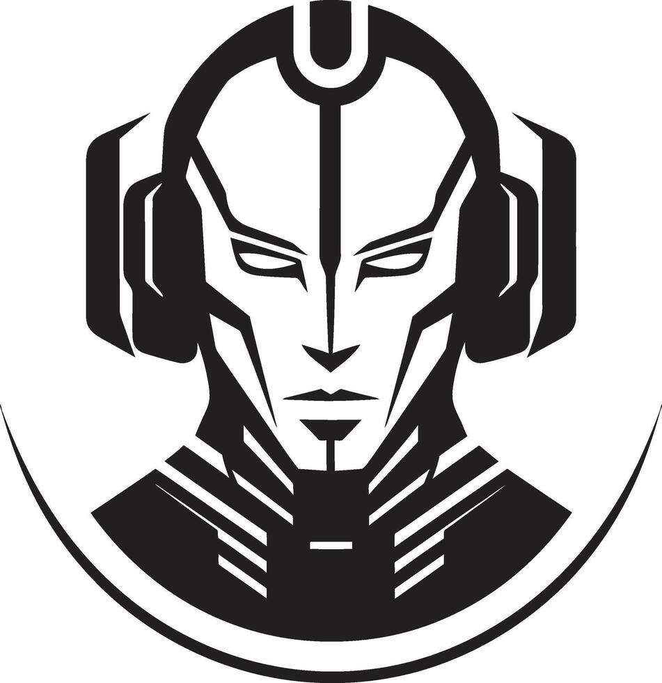Cybernetic Visionary Black Cyberrobot Head Circuitry Conductor Robot Symbol vector