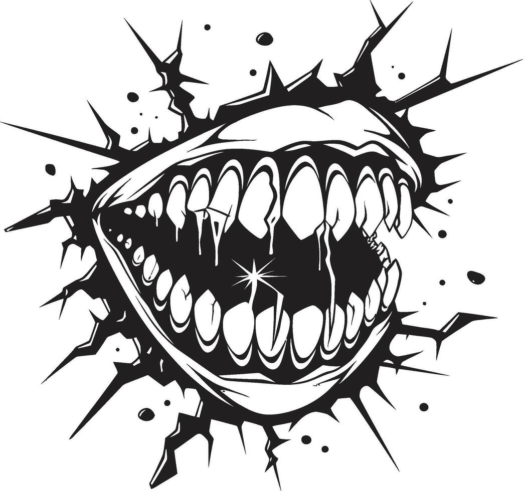 Haunting Fangs Sinister Jaw Element Cursed Grin Black Mouth Graphic vector