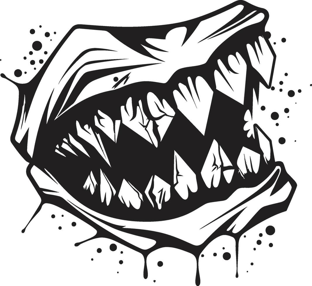 Malevolent Grin Black Sinister Jawline Graphic Shadowed Bite Sinister Demons Mouth Symbol vector