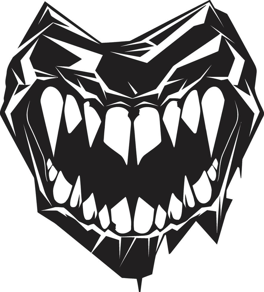 Sinuous Fangs Black Creature Jaw Symbol Shadowed Grin Evil Mouth vector