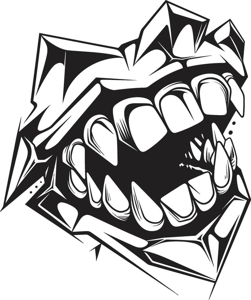Abyssal Gape Black Devils Mouth Element Ghastly Bite Sinister Diabolic Jaw Symbol vector