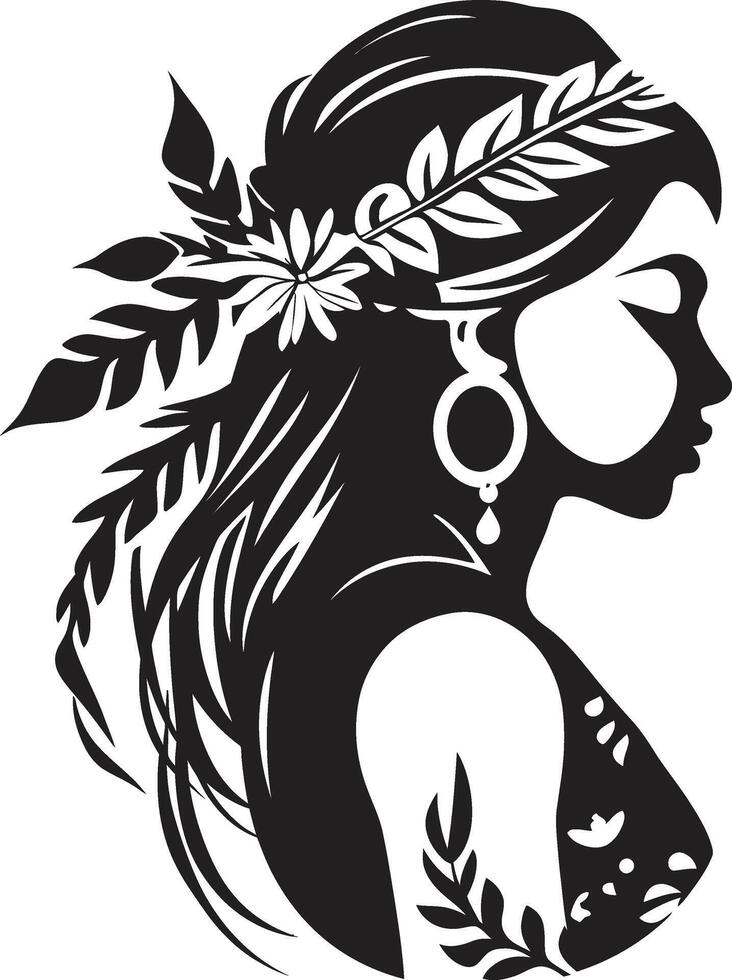 Blossom Belle Floral Face Botanical Blossom Black Floral Woman Head vector