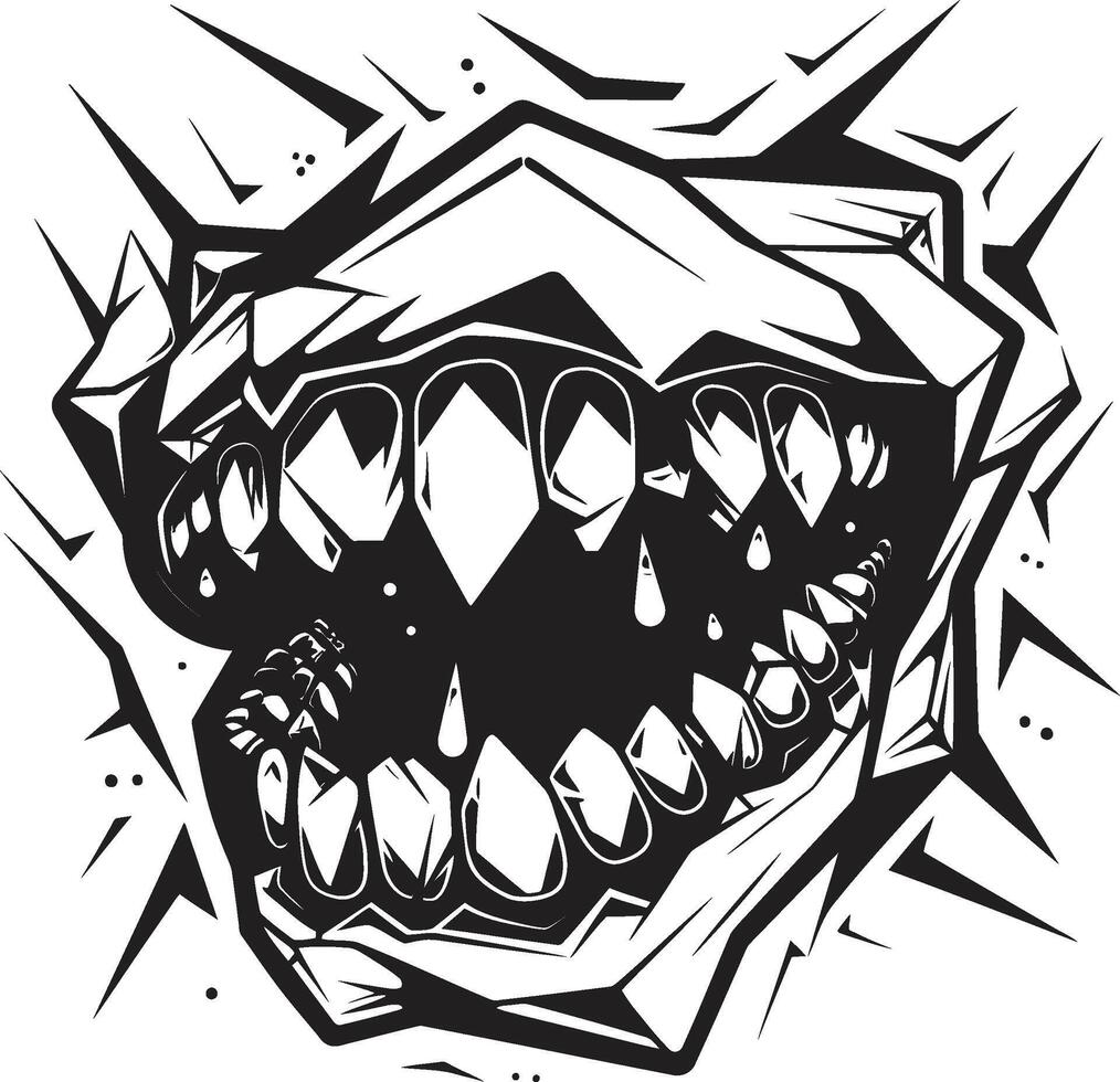 Wicked Maw Black Evil Creature Jawline Devilish Snarl Sinister Shadowed Jaw vector