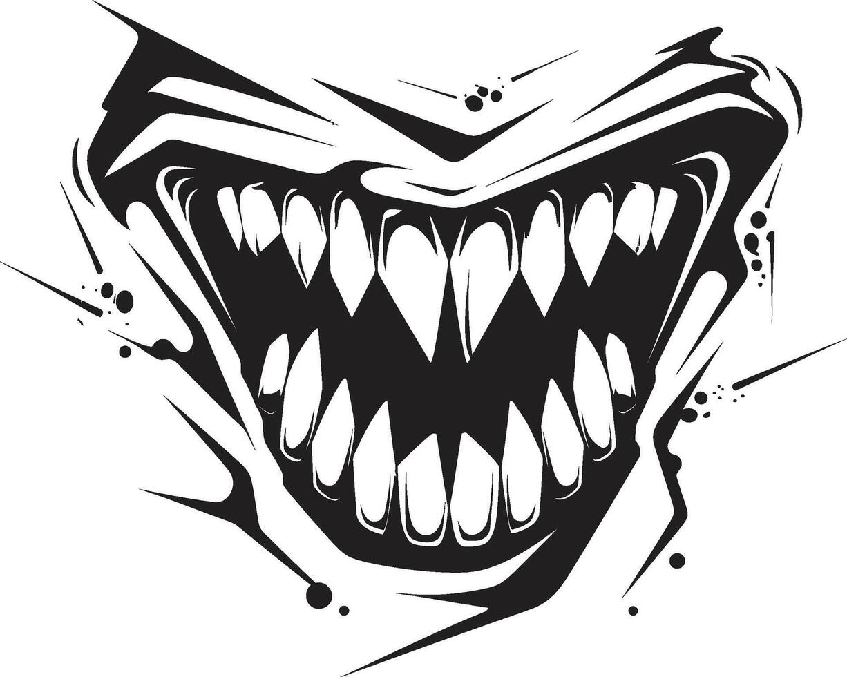 Malevolent Maw Black Creature Jaw Symbol Demons Bite Sinister Jawline vector