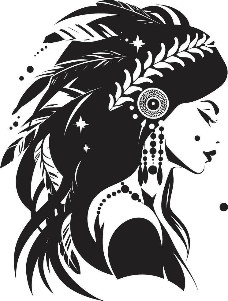 Garden Goddess Floral Face Element Blossom Beauty Black Floral Woman Profile vector