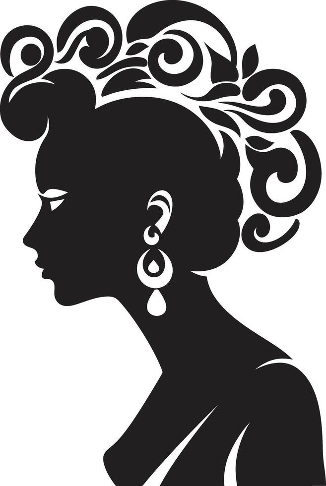 Midnight Muse Black Floral Woman Profile Enchanted Noir Floral Face Element vector