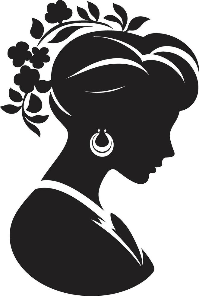 Obsidian Beauty Black Floral Woman Symbol Midnight Melancholy Floral Face Element vector