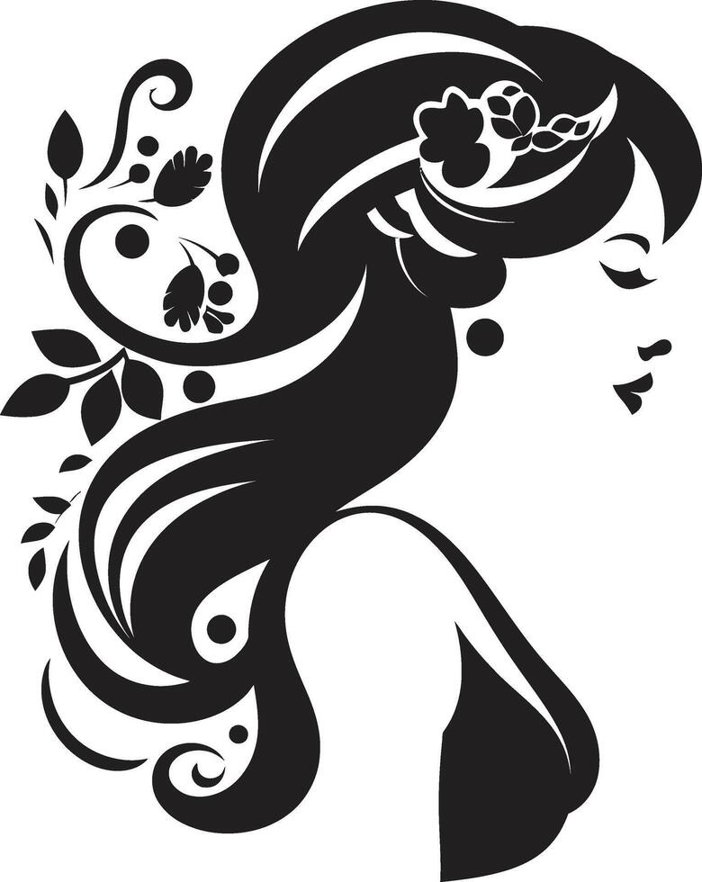 Garden Glamour Black Floral Face Blossom Bloom Floral Woman Head vector