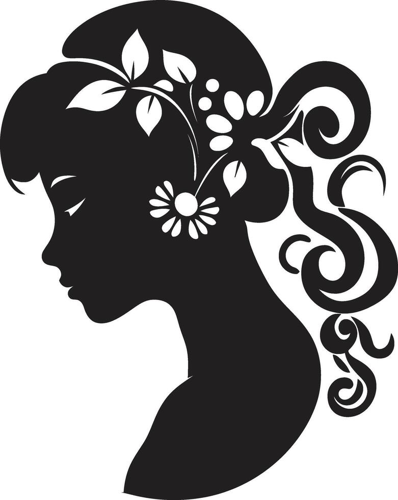Bloom Beauty Black Floral Face Head Petal Profile Floral Woman vector