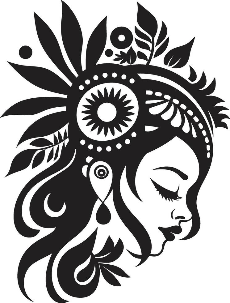 Garden Grace Floral Woman Symbol Bloom Beauty Black Floral Face vector