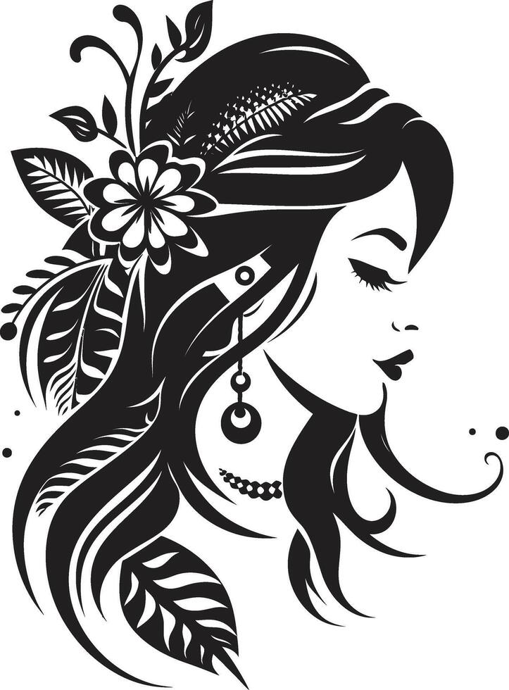 Petal Portrait Floral Woman Element Botanical Beauty Black Floral Woman Graphic vector