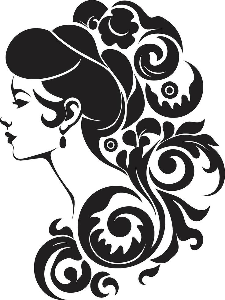Flora Fantasy Floral Face Symbol Garden Grace Black Floral Face Element vector