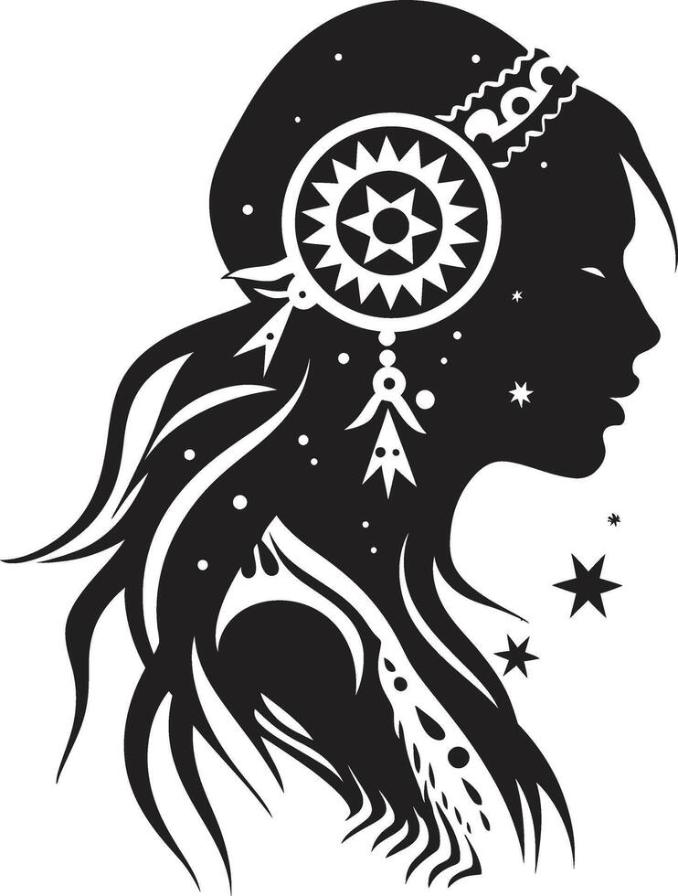 Flora Fantasy Floral Woman Element Bloom Beauty Black Floral Face Portrait vector
