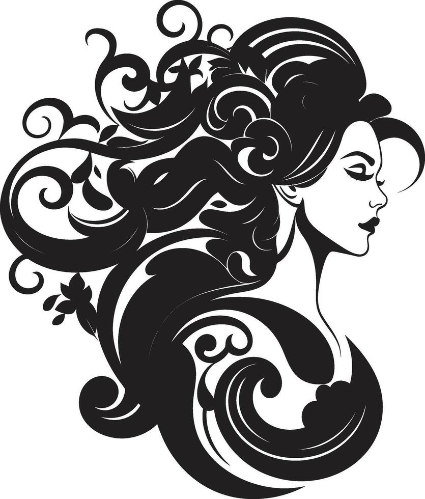 Midnight Serenity Floral Face Element Enchanted Elegance Black Floral Face Graphic vector
