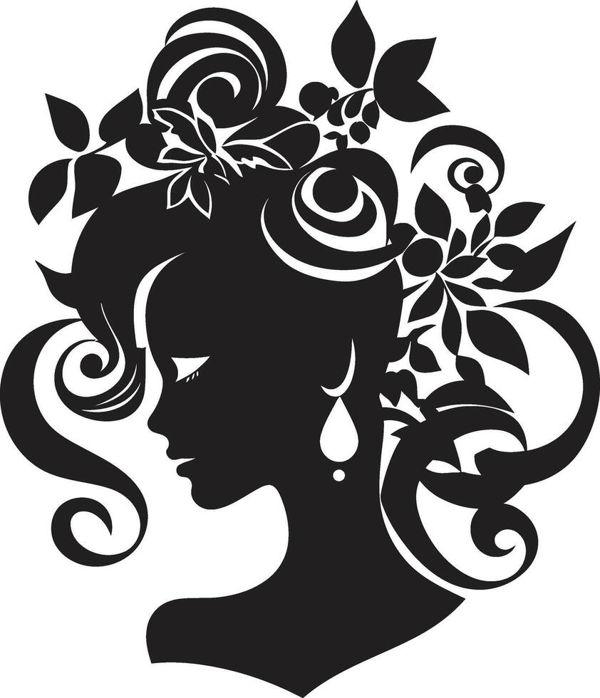 Midnight Enchantment Black Floral Face Enchanted Noir Floral Face vector