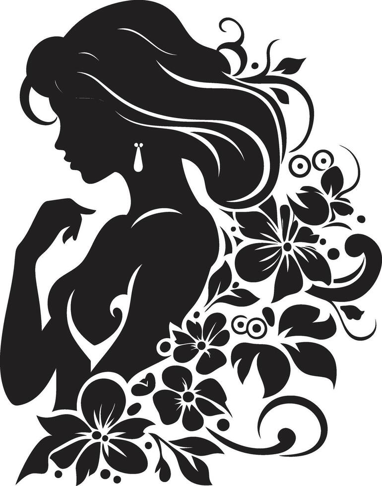 Shadowed Petal Portrait Floral Woman Element Noir Blossom Muse Black Floral Face Symbol vector