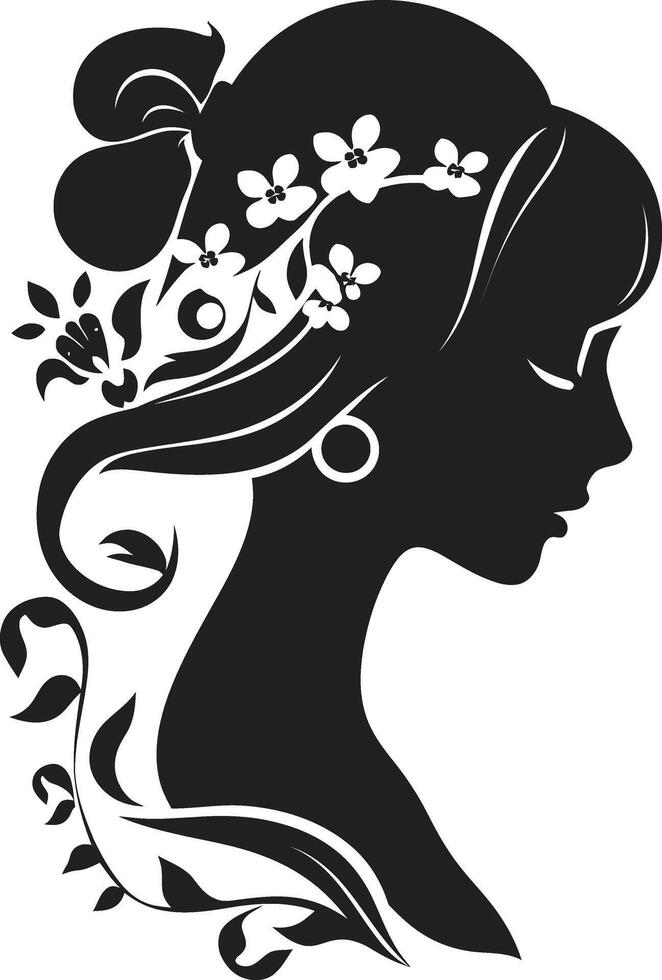 Shadowed Petal Portrait Floral Woman Noir Blossom Muse Black Floral Face vector