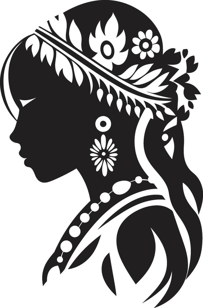 Flora Femme Black Floral Face Symbol Petal Profile Floral Woman vector