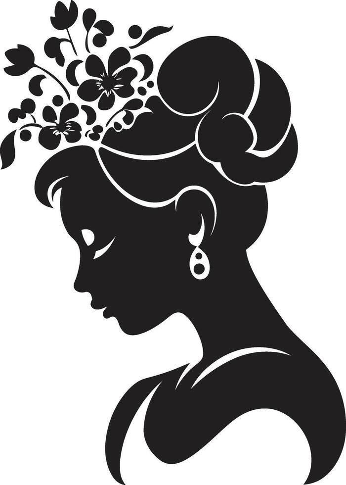 Enchanted Noir Floral Face Symbol Midnight Serenade Black Floral Face vector