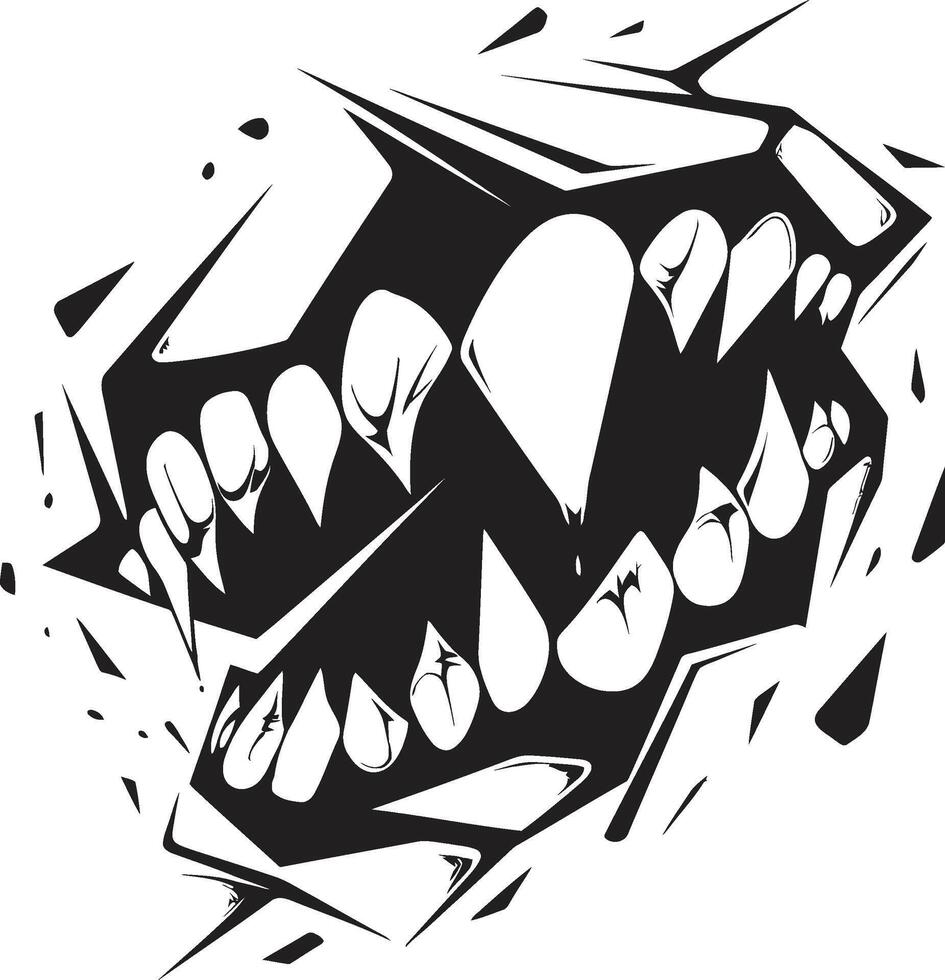 Diabolic Grin Sinister Wicked Jawline Abyssal Gape Black Devils Mouth Element vector