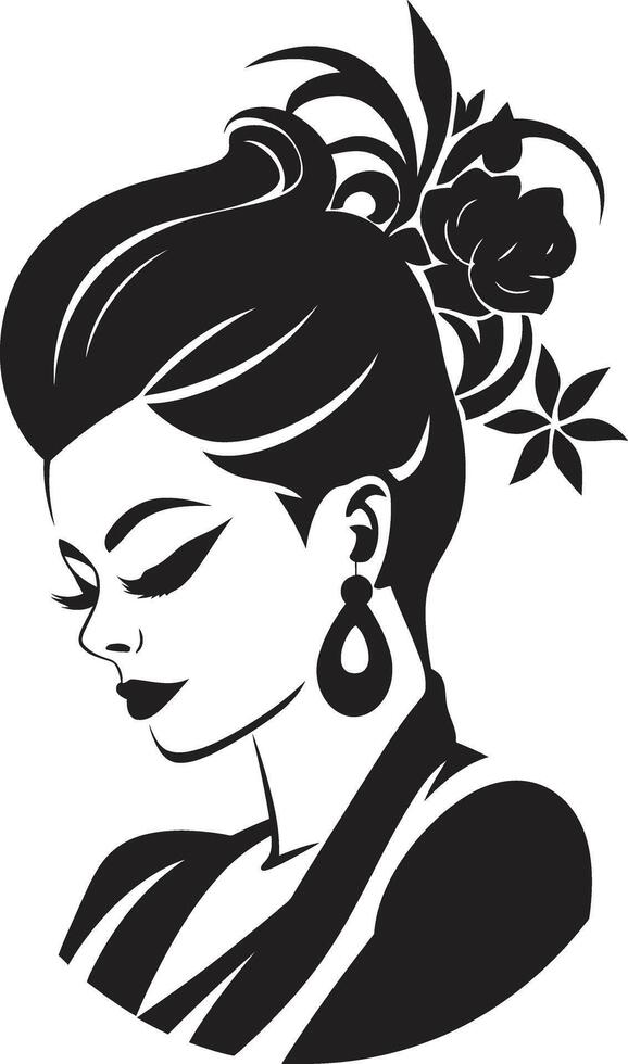 Obsidian Whispers Floral Face Element Midnight Mysterious Black Floral Woman vector