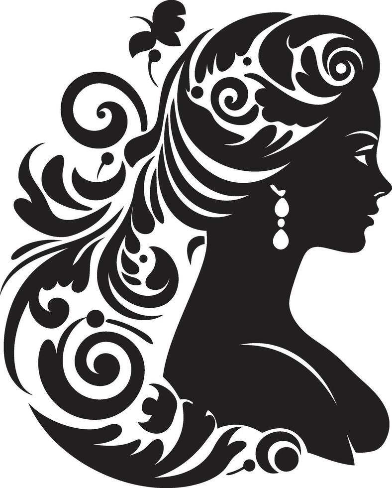 Enigmatic Elegance Floral Face Graphic Midnight Whispers Black Floral Face Symbol vector