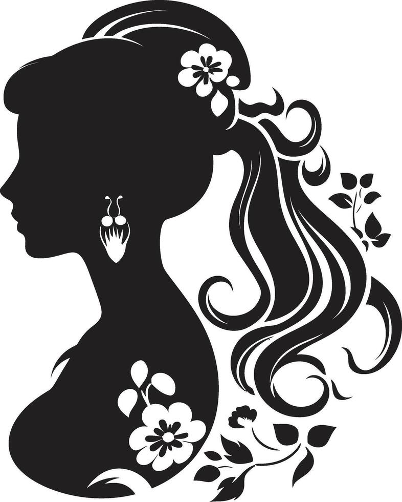 Enchanted Shadows Black Floral Woman Blossom Noir Floral Face vector