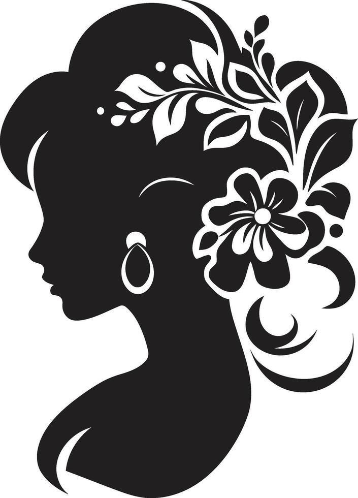 Flora Muse Floral Woman Symbol Garden Glamour Black Floral Face Profile vector