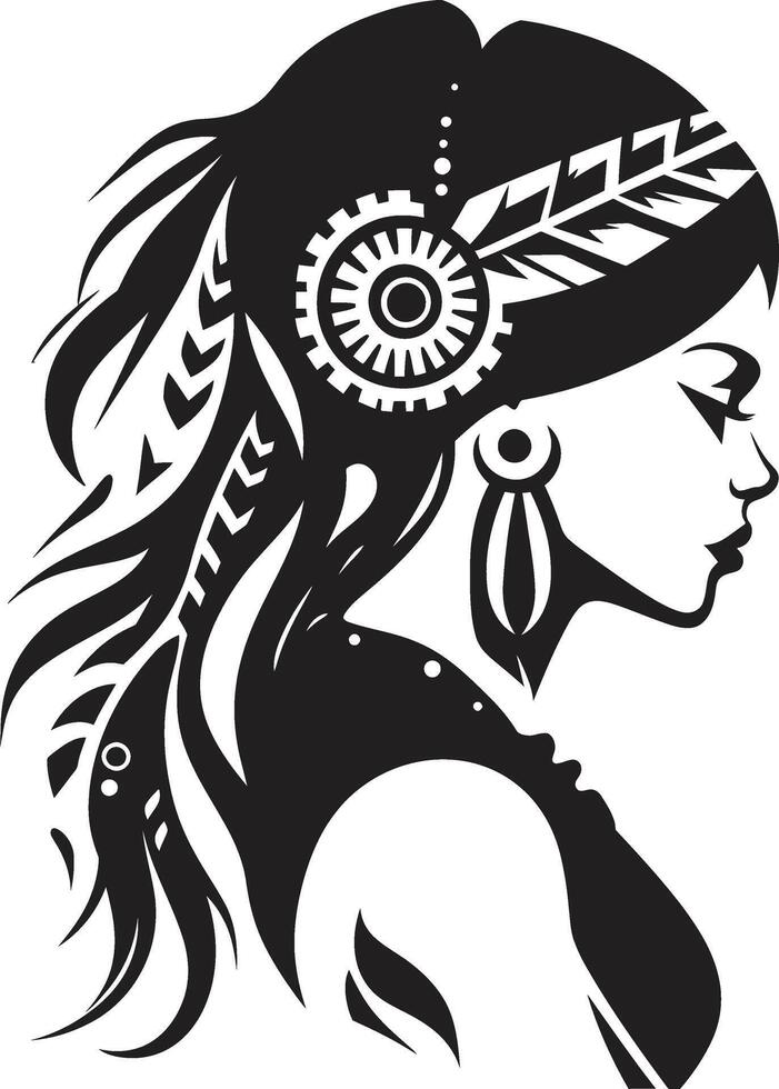 Garden Glamour Floral Face Petal Portrait Black Floral Woman Head vector