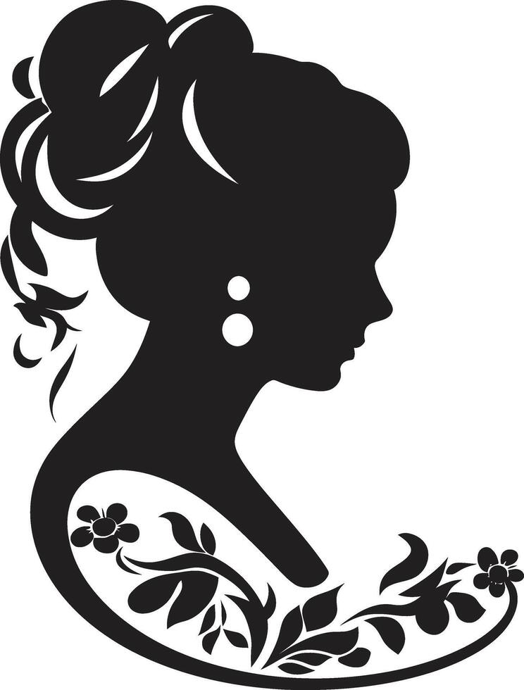 Obsidian Bloom Floral Woman Head Enigmatic Noir Floral Face Symbol vector