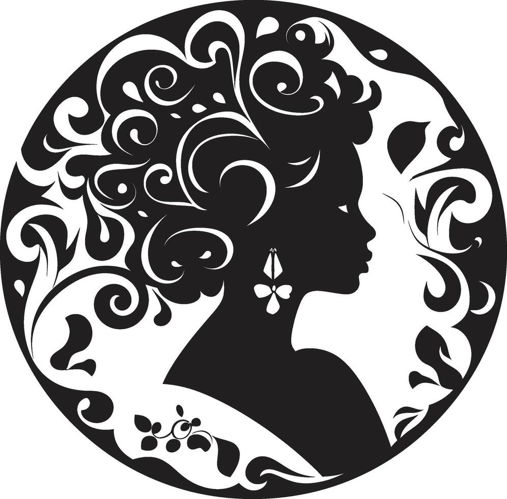 Flora Fantasy Floral Woman Head Garden Grace Black Floral Face vector