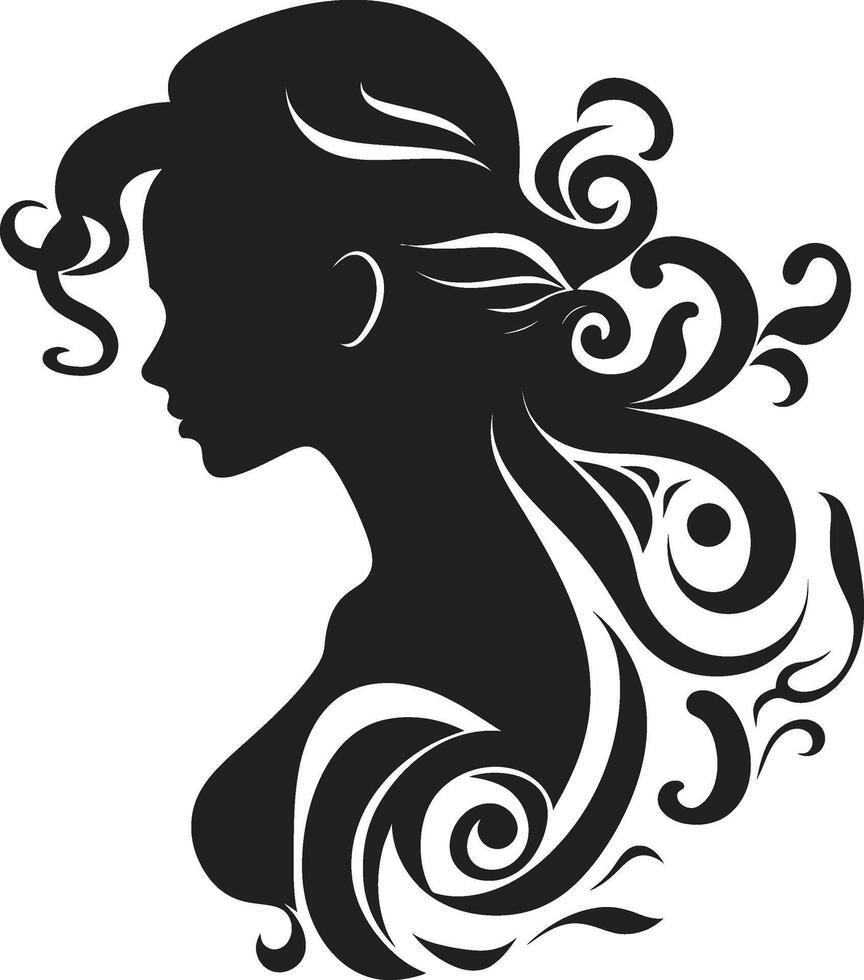 Shadowed Whispers Black Floral Woman Symbol Midnight Reverie Floral Face vector