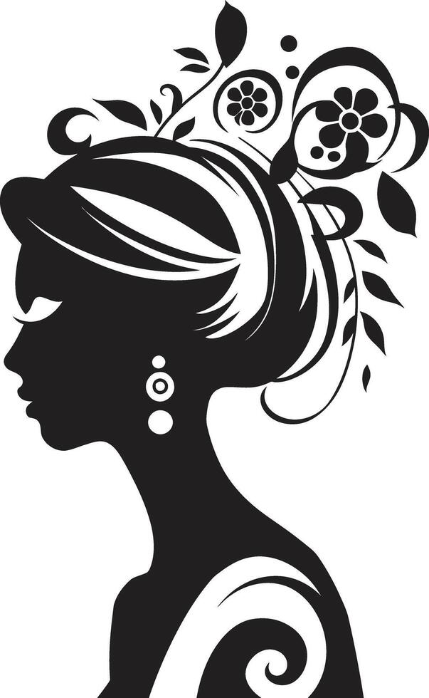 Obsidian Muse Floral Woman Head Midnight Melancholy Black Floral Face Symbol vector