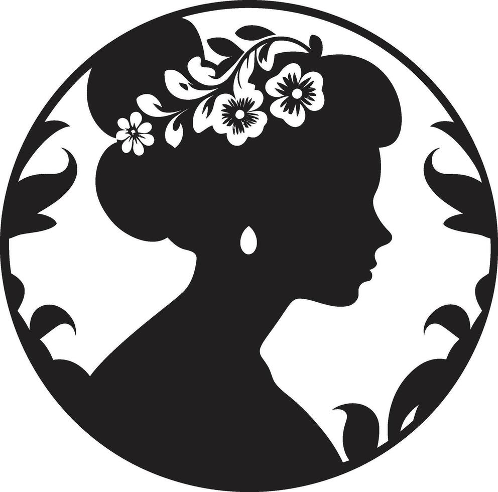 Shadowed Bloom Muse Floral Woman Head Noir Petal Portrait Black Floral Face Graphic vector