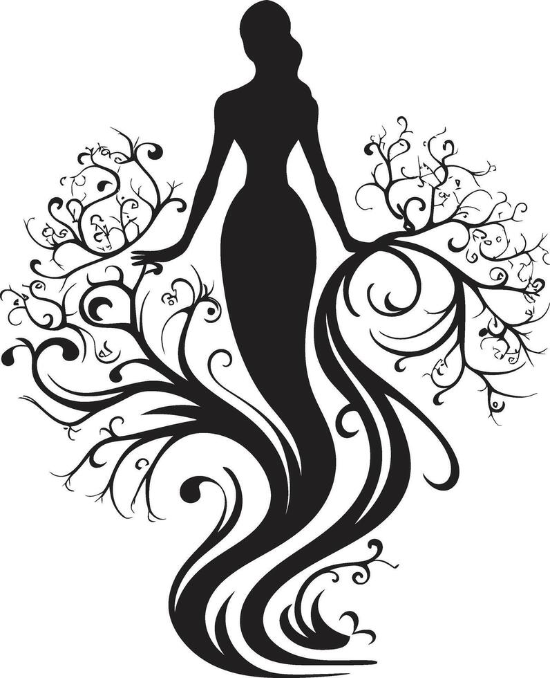 Obsidian Whisperer Black Floral Woman Graphic Midnight Serenade Floral Face Element vector