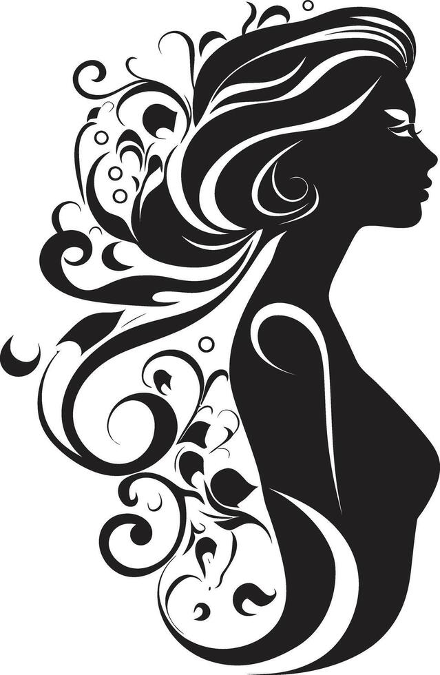 Enigmatic Muse Black Floral Face Profile Noir Bloom Beauty Floral Face vector