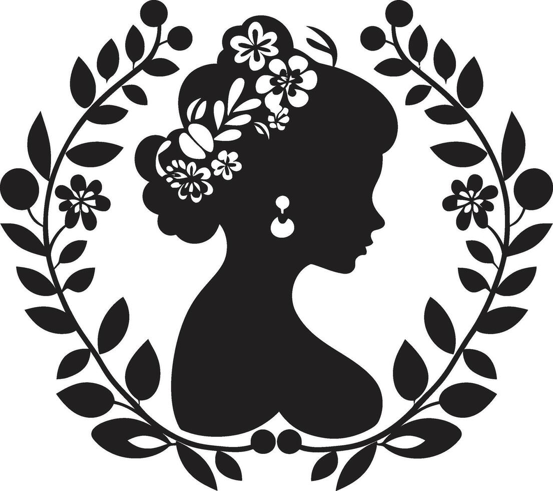 Obsidian Enchantment Floral Face Midnight Reverie Black Floral Woman vector