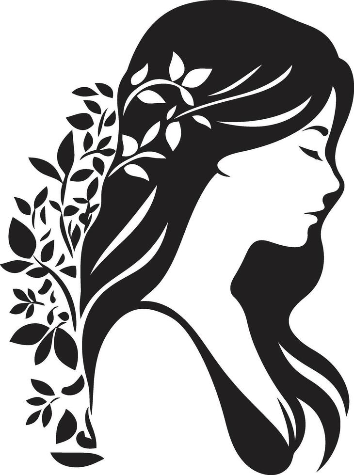 Midnight Melodies Black Floral Woman Enchanted Noir Floral Face vector