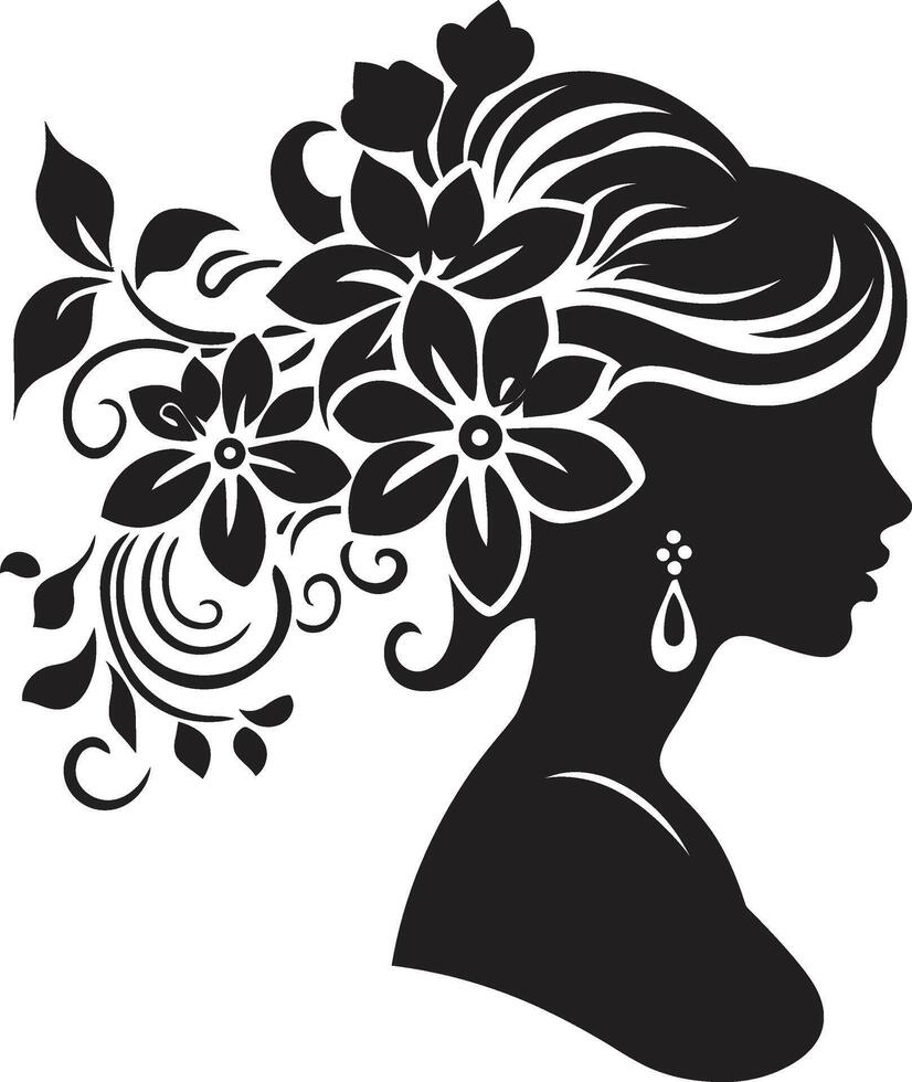 Enchanted Noir Floral Face Midnight Serenade Black Floral Woman vector