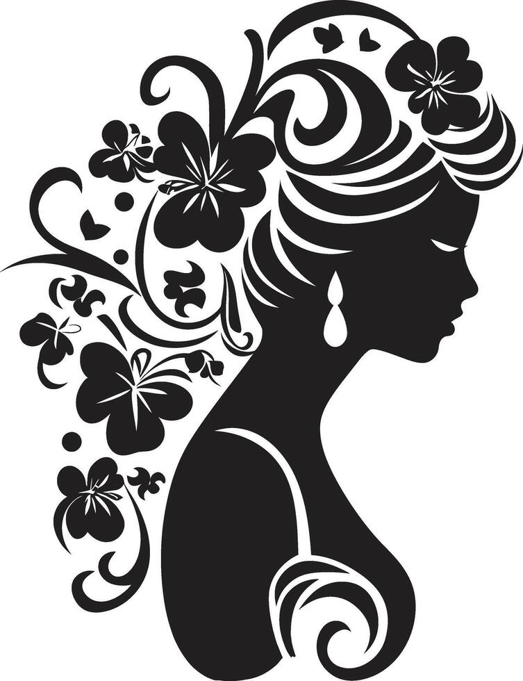Shadowed Serenity Floral Face Symbol Midnight Whispers Black Floral Woman Graphic vector