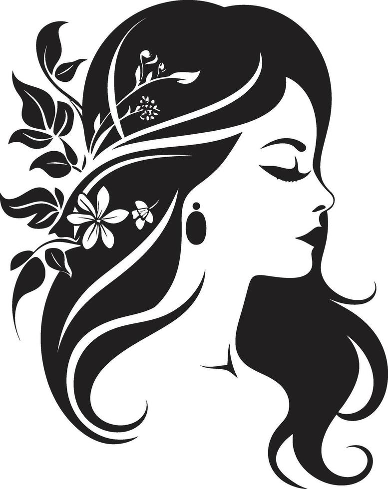 Noir Petal Portrait Black Floral Face Obsidian Beauty Floral Face Graphic vector